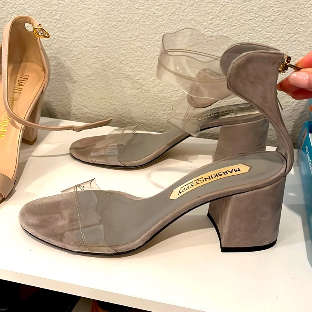 Nordstrom grey / silver block heels with modern, "no show" detail. Barely worn